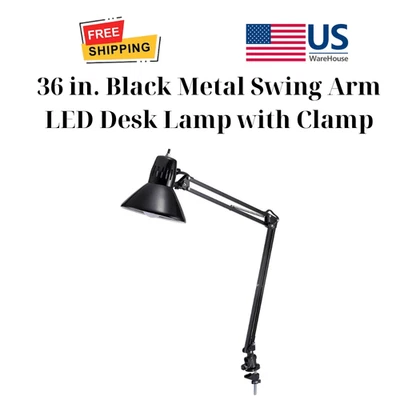 36 in. Black Metal Swing Arm LED Desk Lamp with Clamp - Image 1 of 4