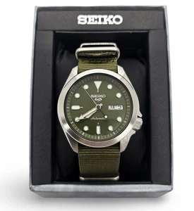 Seiko 5 Sports SRPE65K1 Men's Automatic Watch Green Dial Nylon Strap - NEW - Picture 1 of 9