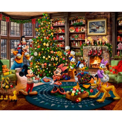 Mickey & Minnie Trimming The Tree Panel 35in x 44in Disney Dreams - Image 1 of 4