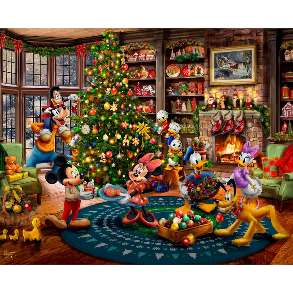 Mickey & Minnie Trimming The Tree Panel 35in x 44in Disney Dreams - Image 1 of 4
