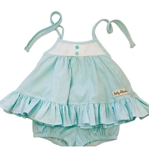 NWOT Nelly Madison Sz.3 Blue Buttercream Seersucker Tunic & Bloomers Set Preppy - Picture 1 of 12