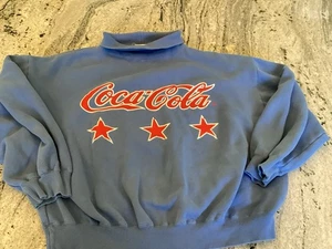 Felpa vintage oversize blu Coca Cola stella finto collo busto 50" - Foto 1 di 9