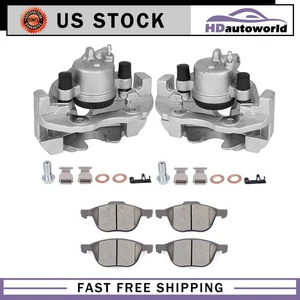 2x Front Brake Calipers w/ bracket 4x Ceramic Pads Pads For 2004-2007 Ford Focus - Picture 1 of 7