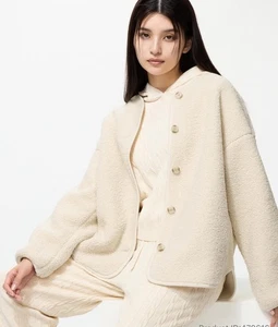 Uniqlo pile lined fleece relaxed cardigan jacket cream small new with tags - Picture 1 of 1