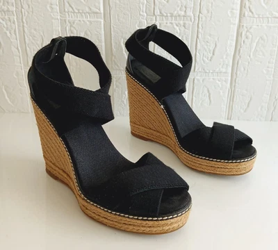 Tory Burch Shoes Women's Size 9B Black Platform Espadrille Ankle Wedge Sandal - Image 1 of 4