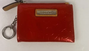 CALVIN KLEIN CK Logo Signature Card Case Coin Purse Keyring Red Patent - Picture 1 of 8