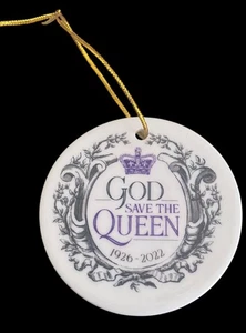 Round Ceramic Ornament God Save The Queen 1926-2022 - Picture 1 of 4