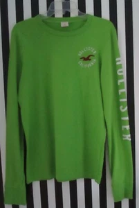 VTG HOLLISTER SPELLOUT STITCH EMBROIDERED GREEN LONG SLEEVE T SHIRT MENS SZ L - Picture 1 of 4