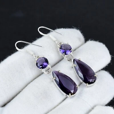 Ametista Gemma Artigianale 925 Orecchini Argento Sterling Per Anniversario Gifts - Immagine 1 di 4
