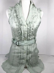 NEW Cottage Sleeveless cami BOHO Poetry tank Womens L Ruffled belt Sheer - Picture 1 of 12
