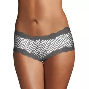 Maidenform Women’s Cheeky Scalloped Lace Hipster Gray/White Zebra Stripe L/7 NWT - Picture 1 of 12