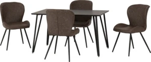 Marlow Black Marble Effect Dining Set Table 4 Brown Faux Leather Chairs - Picture 1 of 15