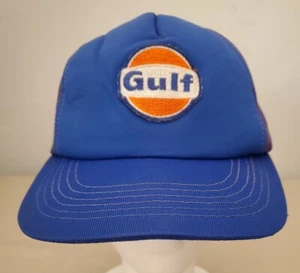 Vintage Gulf Oil Snapback Trucker Hat Cap Gas Station Sewn Patch Foam Front Mesh - Picture 1 of 10
