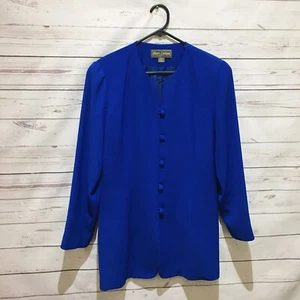 PERRI CUTTEN Blazer Jacket Cobalt Blue Longline Size 12 - Picture 1 of 8