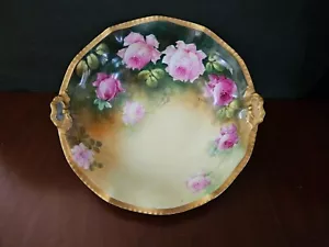 AMAZING ANTIQUE T&V LIMOGES FRANCE SIGNED HAND PAINTED ROSES CABINET BOWL 10.75" - Picture 1 of 7