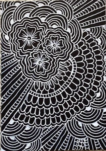 SEArts White Floral 2 ACEO ORIGINAL Zentangle On Premium Black 110# Card Stock - Picture 1 of 3