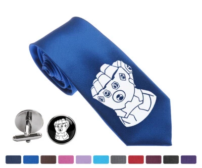 Thanos Hand Men Woven Skinny Groom 2.5" Party Tie Necktie Cufflink Cuff Link - Image 1 of 3