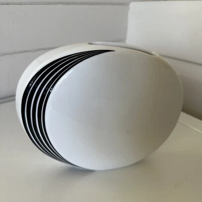 Vintage Vase Japan Porcelain White Black Stripe Design Curved Round 16cm - image 1 of 4
