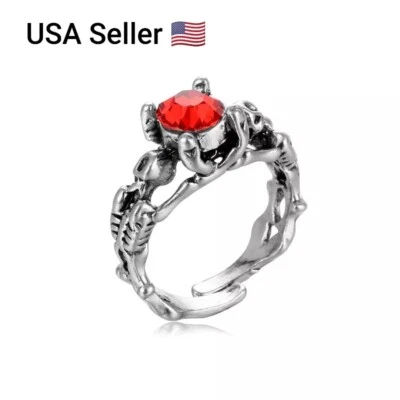 Vintage Skull Inlaid Red Zircon Open Rings Men Women Creative Punk Adjustable - Image 1 of 4