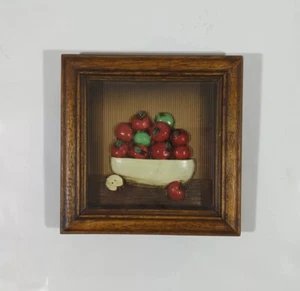 Vitrina de madera con marco de fotos caja de sombra vitrina de vidrio manzanas rojas vintage - Imagen 1 de 7