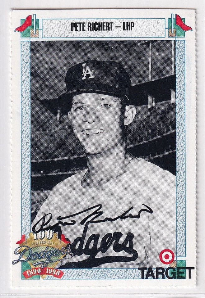Pete Richert 1990 Target Los Angeles Dodgers ПОДПИСАННАЯ КАРТОЧКА С АВТОГРАФОМ - Изображение 1 из 1