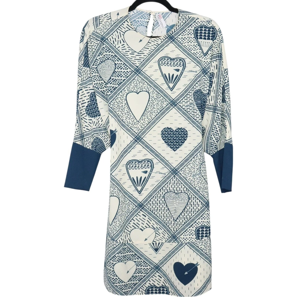 Red Valentino Mini Dress Womens Size Small Ivory Chiffon Hearts Dolman Sleeve - Image 1 of 4