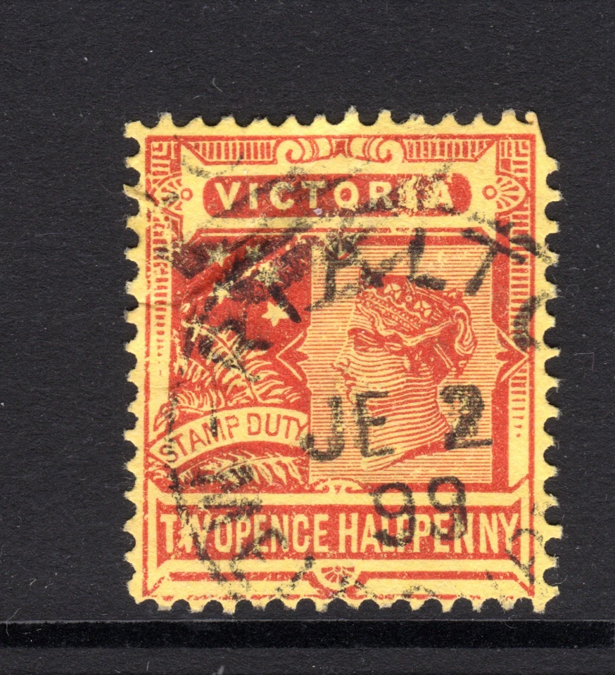 1890 - 1900 Victoria VIC Australia QV 2 1/2d rojo y amarillo RIALTO 1899 usado Foto 1 de 1
