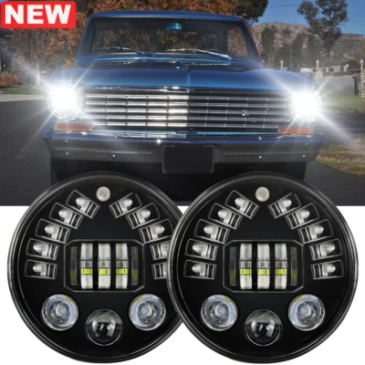Fit 1967-1972 Chevy C10 Pair 7 inch LED Headlights Round DOT Approved Lamp - Image 1 of 4