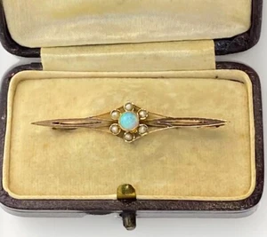 Antica spilla edoardiana - opale e perle oro massiccio 9 ct - grammi 2,09 - Foto 1 di 1