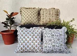 Block printed Pillow cover Home Sofa Pillow cover decor Set of 4 Cushion cover - Picture 1 of 9