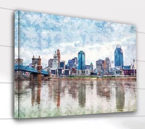 Cincinnati Ohio Aquarell, Cincinnati Wandbild, Cincinnati Leinwand Aquarell, - Bild 1 von 14