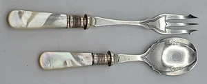 Antique Sheffield, England E.P.N.S., Pickle Fork & Spoon. Mother of Pearl Handle - Picture 1 of 8