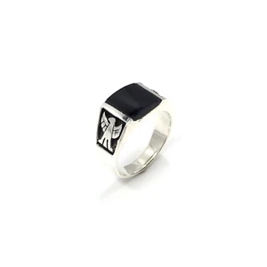925 Silber Ring schwarzer Onyx massiver Bandring Schmuck Herren Siegelring Adler - Picture 1 of 11