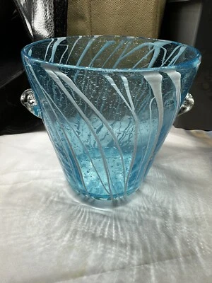 Cubo de hielo de vidrio de arte veneciano estilo Murano vintage azul y blanco Foto 1 de 4