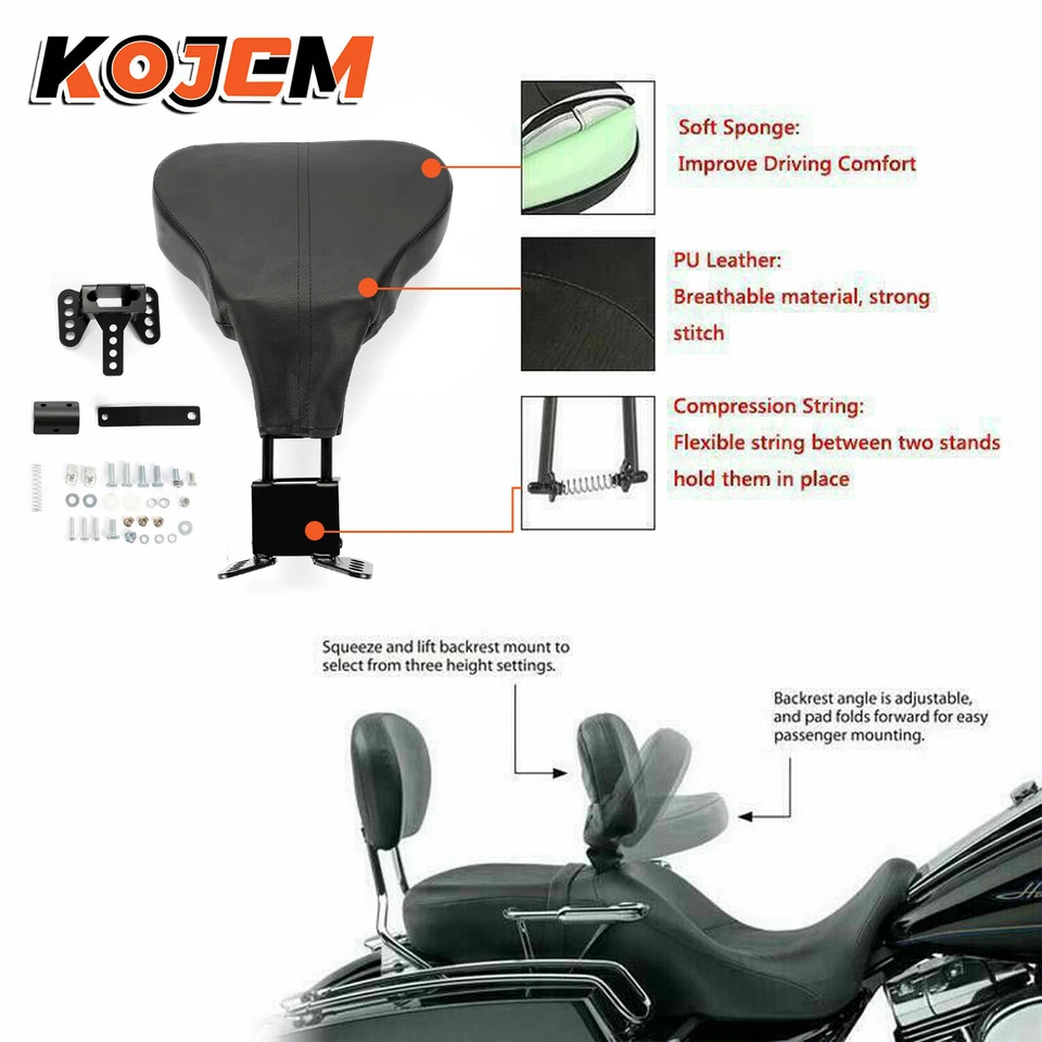 Adjustable Driver Rider Backrest Kits For Harley Davidson 09-23 Electra Glide - Image 1 of 4