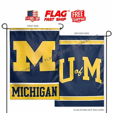 Michigan Wolverines 2 Sided Double Garden Flag Yard 12.5x18 Banner FREE Shipping Cover