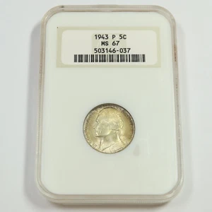 1943 P NGC MS67 - Toned Silver Jefferson War Nickel US 5c Coin #50585A - Picture 1 of 2