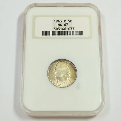 1943 P NGC MS67 - Toned Silver Jefferson War Nickel US 5c Coin #50585A - Image 1 of 2