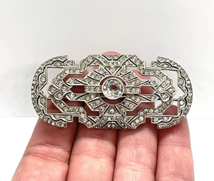 Schöne Art Deco antike Sterling Silber 925 Paste Brosche - groß 26g - Bild 1 von 7