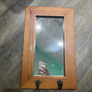 Dublin Pub 15.5 x 9.75 in Oak Mirror with 2 Metal Hooks - Picture 1 of 11