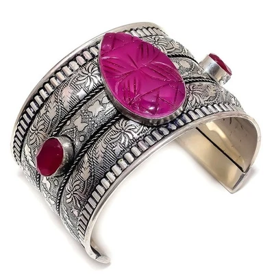 Rot Simuliert Edelstein Handgemacht 925 Sterlingsilber Manschetten Armband - Bild 1 von 4