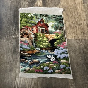 Completed Dimensions 'Old Mill Cottage' by Violet Schwening Needlepoint 12"x16" - Picture 1 of 7