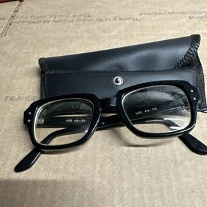 Vintage 1950s MCM USS 4 1/2 - 5 3/4 Black Military Issue Eyeglasses w/ case - Picture 1 of 7
