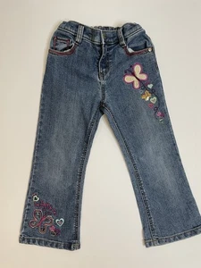 Vintage Y2K Jeans Toddler 4T Flare Jeans Embroidered Butterfly Hearts Stretch - Picture 1 of 10