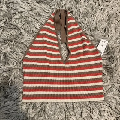 Gilly Hicks Halter Top Tie Back Rib Knit Stripe Sz XL - Image 1 of 2