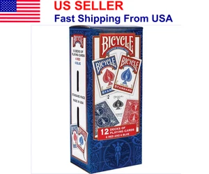 Bicycle Playing Cards Standard Size Jumbo Face Poker 12 Decks (6 Red, 6 Blue) - Picture 1 of 10
