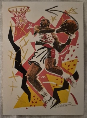 CLYDE DREXLER ART CARD 1990-91 NBA Hoops Team Checklist #376 TRAILBLAZERS - Image 1 of 2