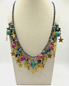 Vintage Rustic Multicolor Distressed Jingle Balls And Stars Charm Chain Necklace - Picture 1 of 18
