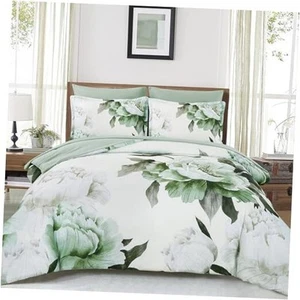 Green Queen Comforter Set 7 Piece Bed in a Bag Queen, Sage Green Floral - Picture 1 of 8