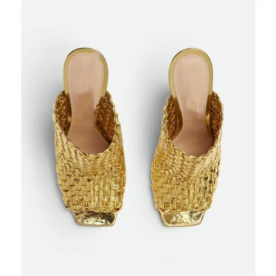 Womens Summer Faux Leather Open Toe Metal High Heels Slip on Weave Slippers Hot - Image 1 of 4